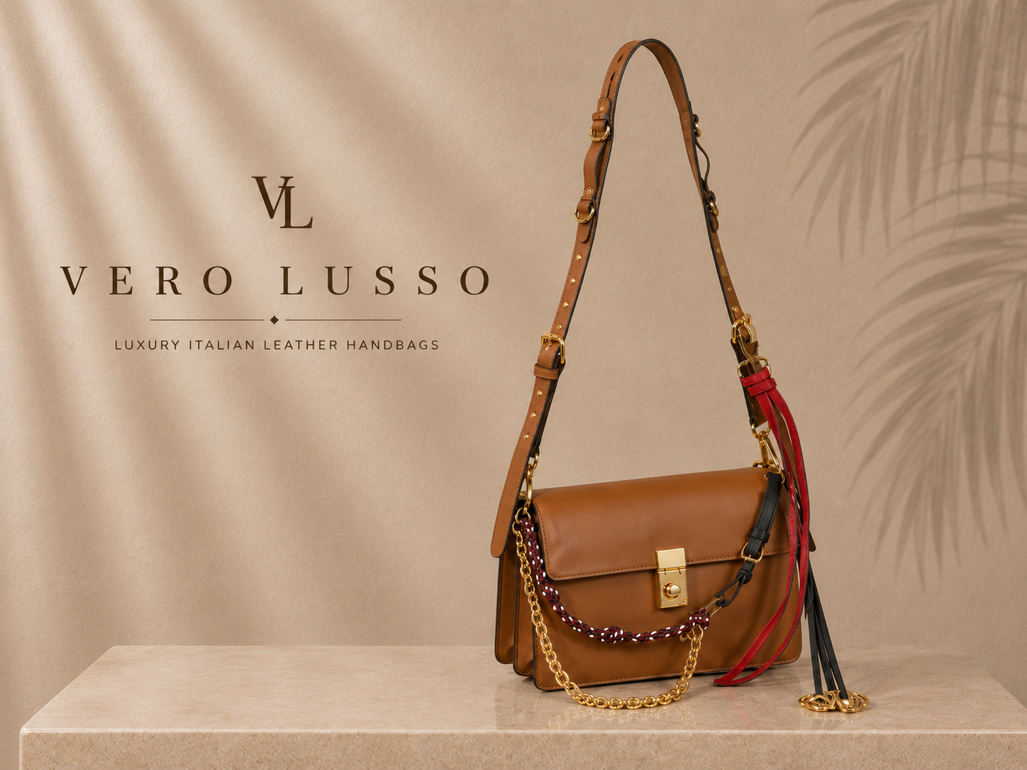 Borsa squadrata a spalla con accessori