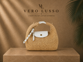 "Tortellino" raffia and leather handbag