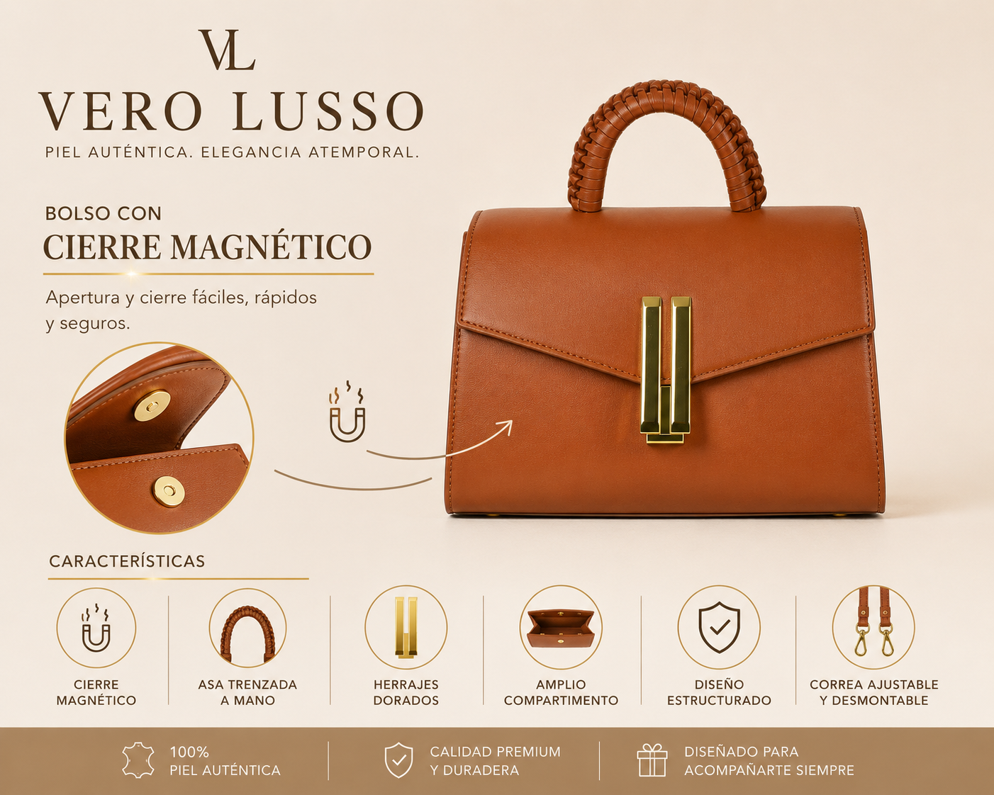 Borsetta a mano con chiusura dorata
